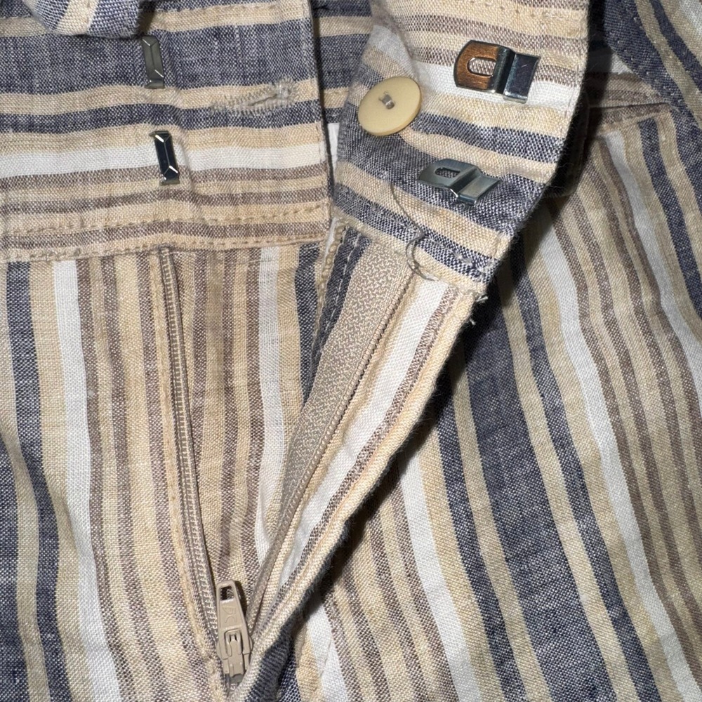 Zara Flax Linen Striped Tie-Waist Shorts Coastal Summer Blue Tan White Size MED - Picture 7 of 15